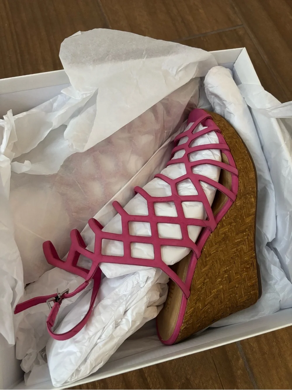 Schutz Marlyn Pink Espadrille Wedge Caged Open Toe Heeled Sandals